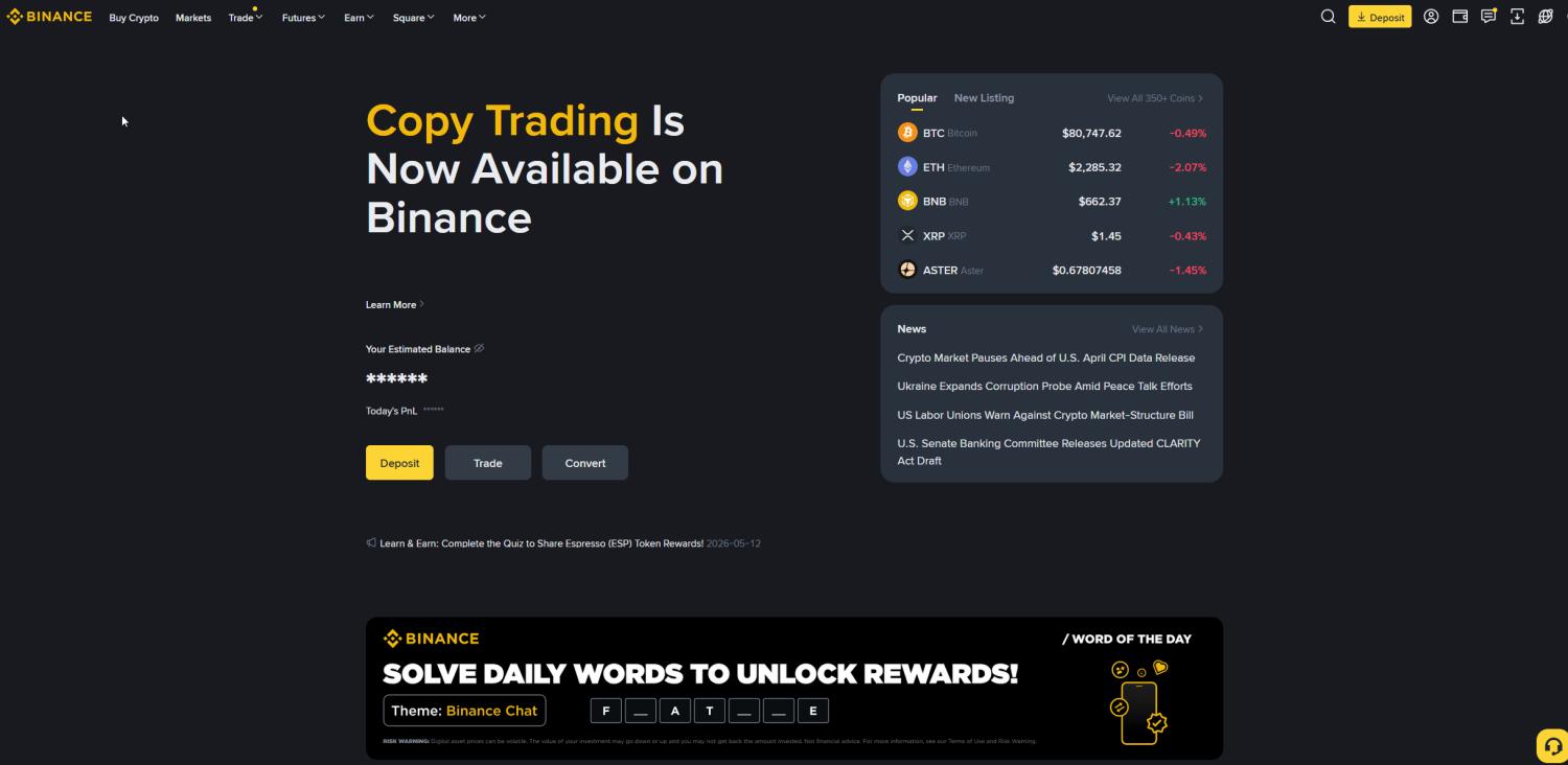 Binance dashboard interface